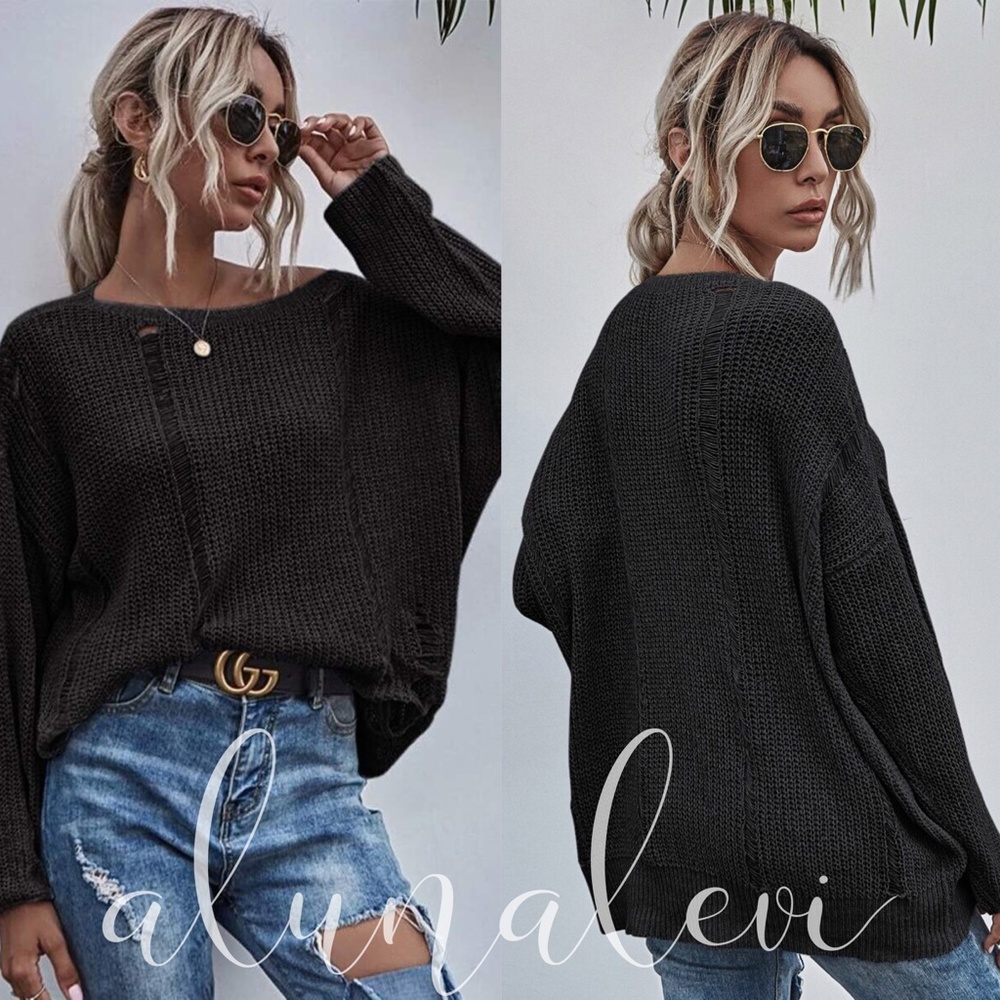 greydistressed oversized knit sweater - Picture 7 of 8